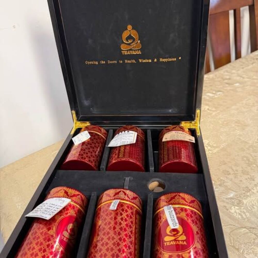 Vintage 2011 Teavana 6-Tin Tea Storage Chest – Red & Black Presentation Box